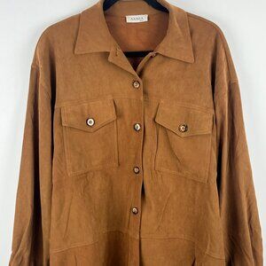 Axara Paris Top Blouse Size 14 L Brown Long Sleeve Pockets Heavyweight Polyester